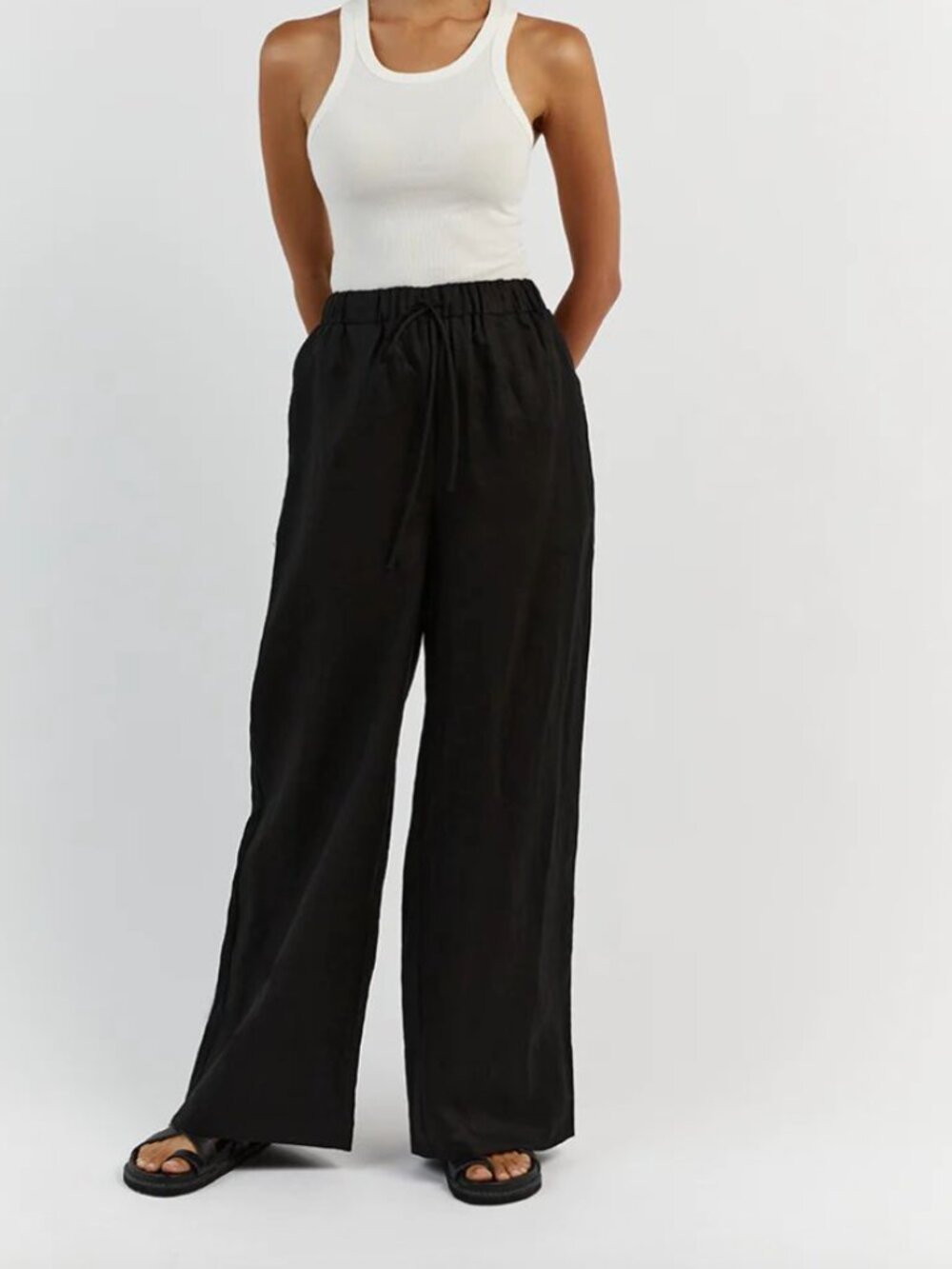 DISSH GINA BLACK LINEN ELASTIC WAIST PANT - Size 6